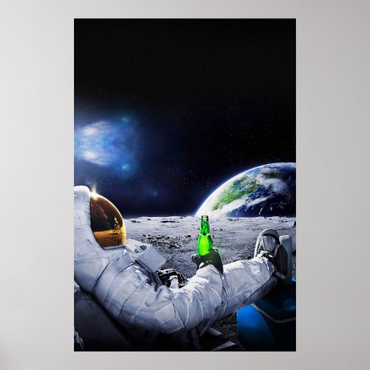 Astronaut op de maan met bier poster (Voorkant)