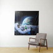 Astronaut op de maan met bier - Tapestry Wandkleed (In situ)