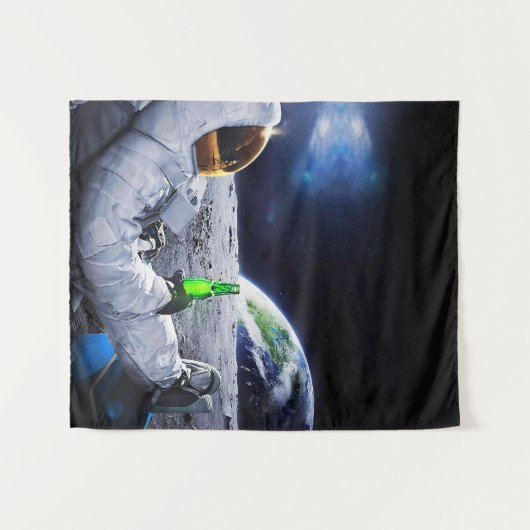 Astronaut op de maan met bier wandkleed (Voorkant (horizontaal))
