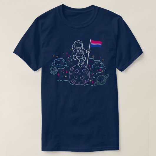 Astronaut op de maan met Biseual Vlag in de buurt T-shirt (Design voorkant)