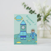 Astronaut op de maan ruimte verjaardagsfeestje uit uitnodiging briefkaart (Staand voorkant)