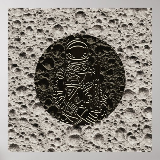 Astronaut op de Maan Zwart & Grijs Poster (Voorkant)