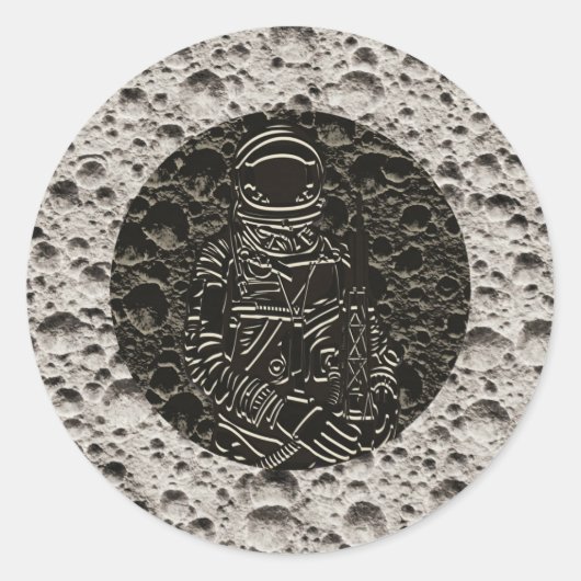 Astronaut op de Moon Space Black & Grey Ronde Sticker (Voorkant)