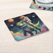 Astronaut op dino in de ruimte kartonnen onderzetters (Schuin)