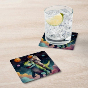 Astronaut op dino in de ruimte kartonnen onderzetters