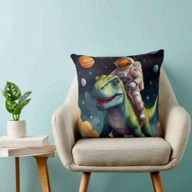 Astronaut op Dino in de ruimte Kussen (Creator heeft geüpload)