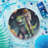 Astronaut op dino in de ruimte papieren bordje (Feest)