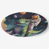 Astronaut op dino in de ruimte papieren bordje (Gekanteld)