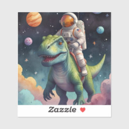 Astronaut op dino in de ruimte sticker