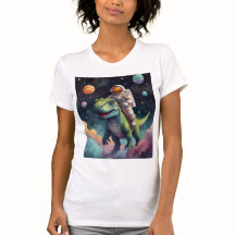 Astronaut op Dino in de ruimte T-shirt
