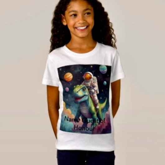 Astronaut op dino in de ruimte t-shirt