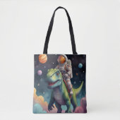 Astronaut op Dino in de ruimte Tote Bag (Voorkant)