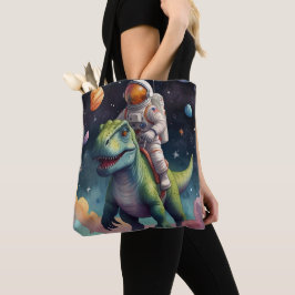 Astronaut op Dino in de ruimte Tote Bag
