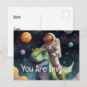 Astronaut op dino in de ruimte uitnodiging briefkaart (Voorkant / Achterkant)