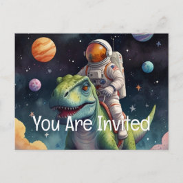 Astronaut op dino in de ruimte uitnodiging briefkaart