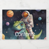 Astronaut op dino in de ruimte voedselcontainer etiket (Enkel label)