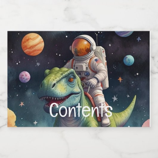 Astronaut op dino in de ruimte voedselcontainer etiket (Enkel label)