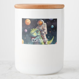 Astronaut op dino in de ruimte voedselcontainer etiket