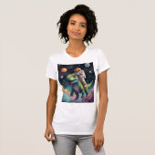 Astronaut op Dino in ruimte T-shirt  (Voorkant volledig)