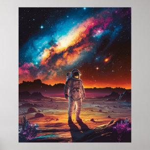 Astronaut op een planeet in de ruimte poster