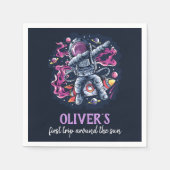 Astronaut op een ruimteraket met sterren en planet servet (Voorkant)