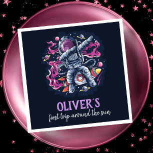 Astronaut op een ruimteraket met sterren en planet servet