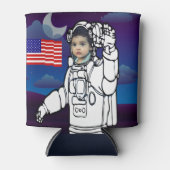 astronaut op maan buitenruimte jongen verjaardag blikjeskoeler (Voorkant)