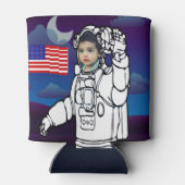 astronaut op maan buitenruimte jongen verjaardag blikjeskoeler (Achterkant)