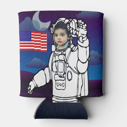 astronaut op maan buitenruimte jongen verjaardag blikjeskoeler (Achterkant)