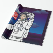 astronaut op maan buitenruimte jongen verjaardag cadeaupapier (Uitgerold)