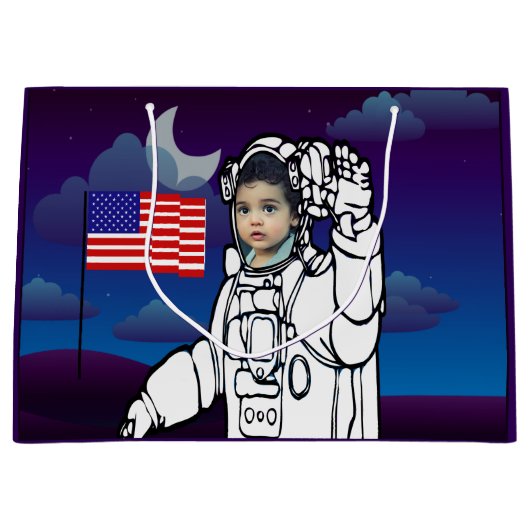 astronaut op maan buitenruimte jongen verjaardag groot cadeauzakje (Voorkant)