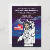 astronaut op maan buitenruimte jongen verjaardag kaart (Voorkant)