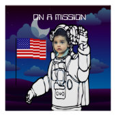 astronaut op maan buitenruimte jongen verjaardag perfect poster (Voorkant)