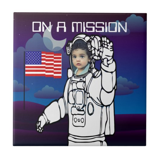astronaut op maan buitenruimte jongen verjaardag tegeltje (Voorkant)