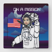 astronaut op maan buitenruimte jongen verjaardag vierkante klok (Voorkant)