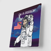 astronaut op maan buitenruimte jongen verjaardag vierkante klok (Hoek)