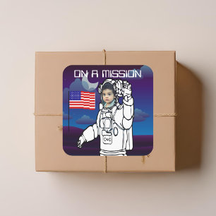astronaut op maan buitenruimte jongen verjaardag vierkante sticker