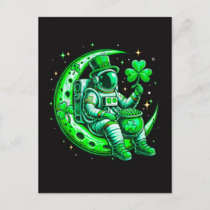Astronaut op Maan Ruimte Saint Patrick's Day Feestdagenkaart