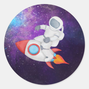 Astronaut op raket ronde sticker