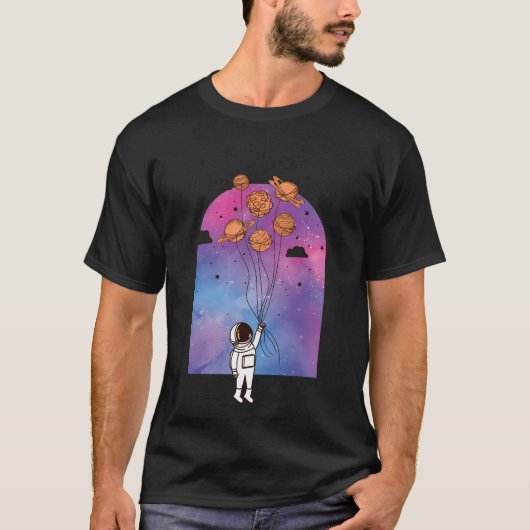 Astronaut op reis met planeten t-shirt (Voorkant)
