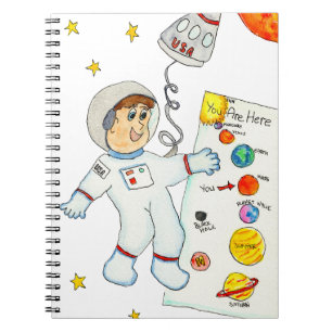 Astronaut op zoek naar aanwijzingen notitieboek