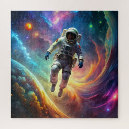 Astronaut opgehangen in de ruimte te midden van we legpuzzel