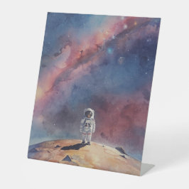 Astronaut Out in Space Reclamebord Met Voetstuk