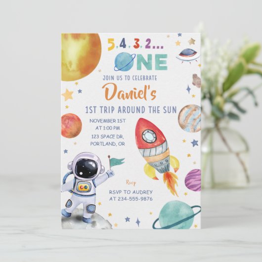 Astronaut Outer Space 1e reis rond de zon Kaart (Staand voorkant)