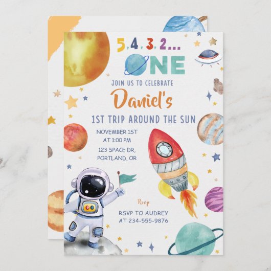 Astronaut Outer Space 1e reis rond de zon Kaart (Voorkant / Achterkant)