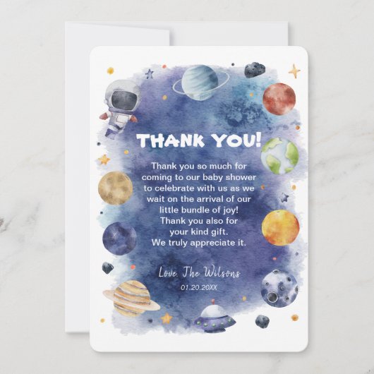 Astronaut Outer Space Baby shower Dank je kaart (Voorkant)