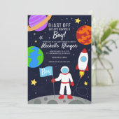 Astronaut Outer Space Baby shower Save The Date (Staand voorkant)