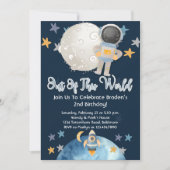Astronaut Outer Space Birthday Invitation Blue Boy Kaart (Voorkant)