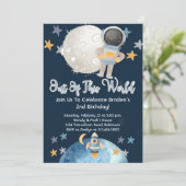 Astronaut Outer Space Birthday Invitation Blue Boy Kaart (Staand voorkant)