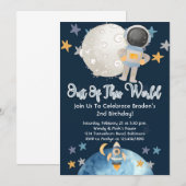 Astronaut Outer Space Birthday Invitation Blue Boy Kaart (Voorkant / Achterkant)